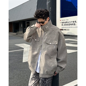 WJ0109-P88 立领美式复古工装PU皮外套男春秋高级感痞帅装夹克图片