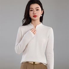 女士秋季新款修身显瘦中式盘扣梅竹花针织衫，女装针织衫/毛衣，奢优羊绒