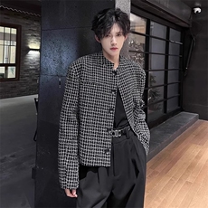 W10435-P68网图现货小香风短款垫肩格子外套克新中式西服上衣，男装西服，星座1608