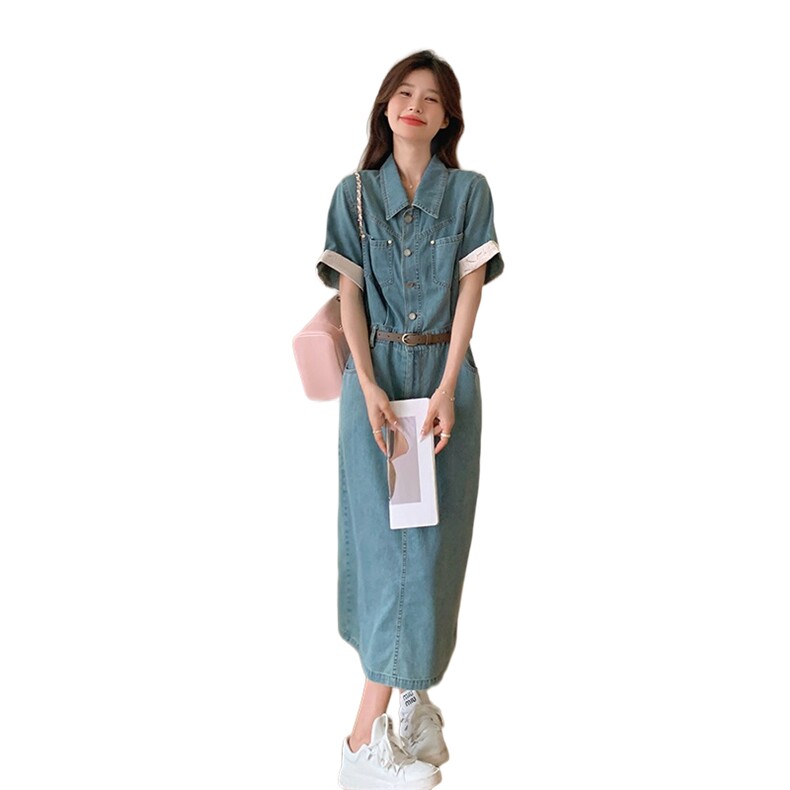 【主推现货】牛仔连衣裙女韩版开叉一步牛仔裙5023P135K198,女装连衣裙,2C166
