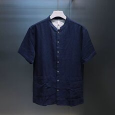 男款简约衬衫新款复古2025短袖透气宽松立领新中式风休闲衬衫，男装T恤，星座506A