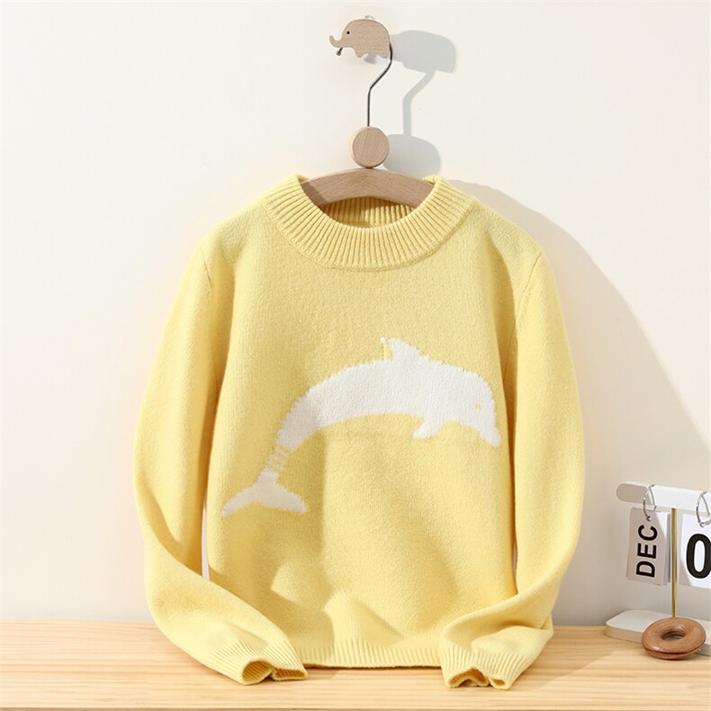 新款百搭海豚印花，童装儿童羊毛衫，冰晶童装