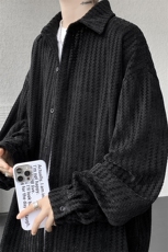 8XL-M鱼骨纹小香风衬衫男生春秋衬衣宽松慵懒垂感外套CS29009P45，男装衬衫，电商B312