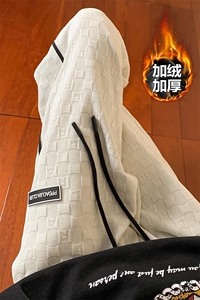 冬款雪尼尔港风oversize棋盘格男加绒加厚休闲裤K23730J加绒-P70图片