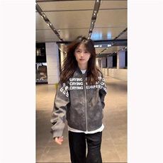 美式复古hiphop字母印花外套春秋高级感痞帅飞行夹克百搭棒球服女，男装夹克，星座1210-1