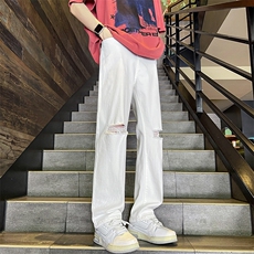 美式复古牛仔裤男新款高街裤子破洞潮牌宽松阔腿裤N1087-P40，男装牛仔裤，星座308B-2