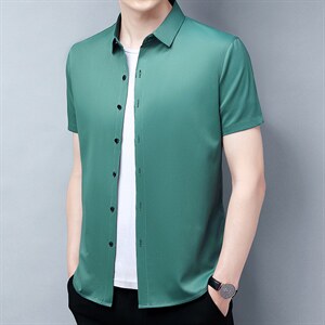 短袖衬衫男装2023夏季新款潮流衬衣中年男士纯色休闲外套男装上衣