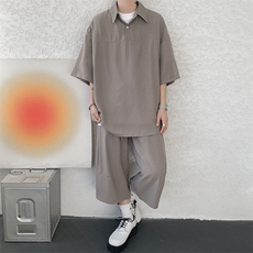 TZ778-特P55控98夏季冰丝七分裤短袖衬衫大码T恤套装，男装牛仔裤，电商A059