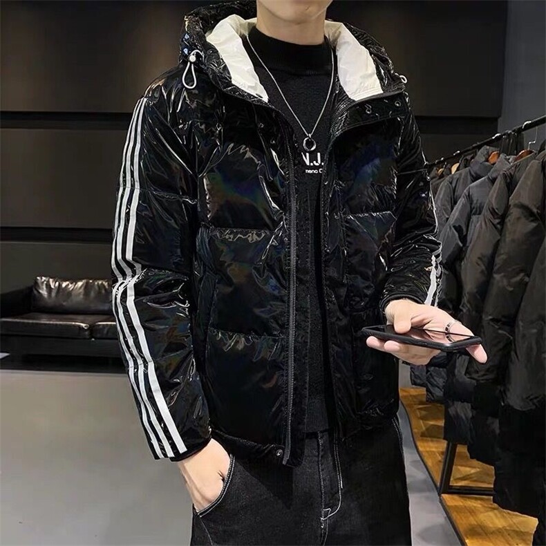仓库现货三条杠连帽鲨鱼皮直播质量短款外套羽绒服R213P90,男装羽绒服,星座301D-5(原星座1415）