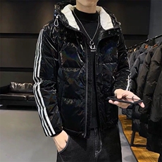 仓库现货三条杠连帽鲨鱼皮直播质量短款外套羽绒服R213P90，男装羽绒服，星座301D-5(原星座1415）