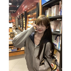 抖音得物高品质二开26春装美式重磅宽松结构双面连帽卫衣外套W68，女装短外套，电商A486