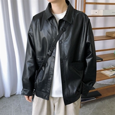 现货春装皮衣外套男宽松皮夹克PU皮服秋冬潮流A560P95加绒105，男装皮衣，电商A351