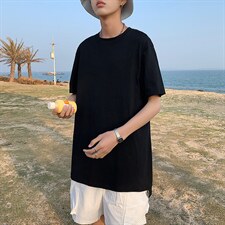 港风圆领宽松纯棉T恤衫男夏季学生短袖休闲半袖衫T130P25控39图片
