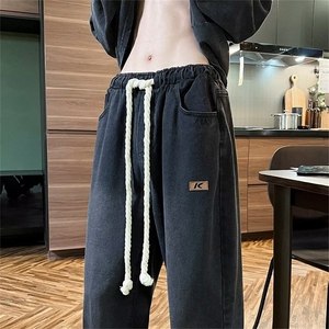 松紧腰欧美高街vibe裤子牛仔裤男女oversize美式直筒裤N933-p45图片