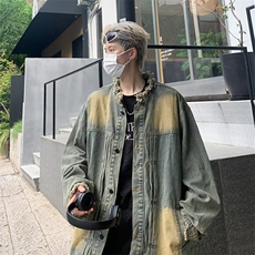 黄泥染复古做旧牛仔外套男春秋新款梵文设计情侣工装夹克2214/P65，男装工装外套，星座506