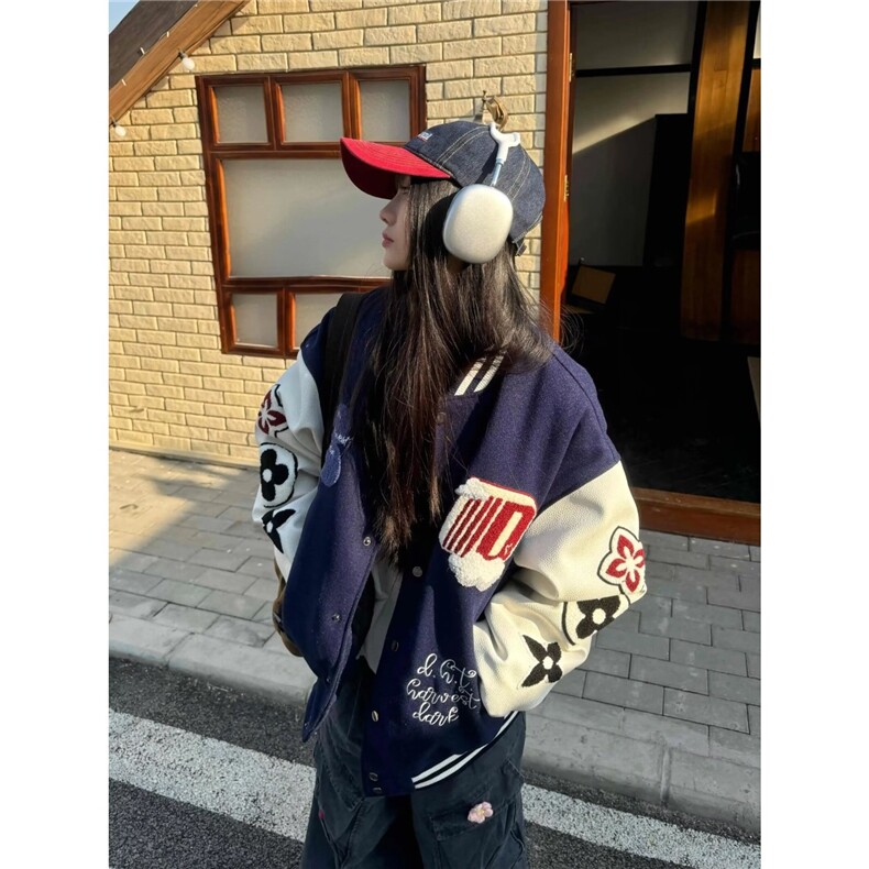 美式复古棒球服外套女2025春秋新款设计感小众休闲刺绣宽松夹克潮图片