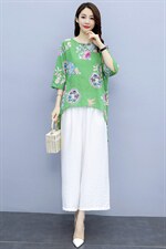 2021夏季新款时尚气质圆领简约优雅休闲舒适显瘦两件套，女装套装/套裙，香香