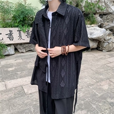 男士短袖夏季2024新款针织镂空衬衫C4552P43，男装衬衫，星座1116-2