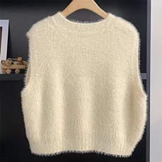 时尚百搭毛绒针织背心早秋必备单品舒适柔软显瘦修身，女装背心吊带，萱芳婷羊绒