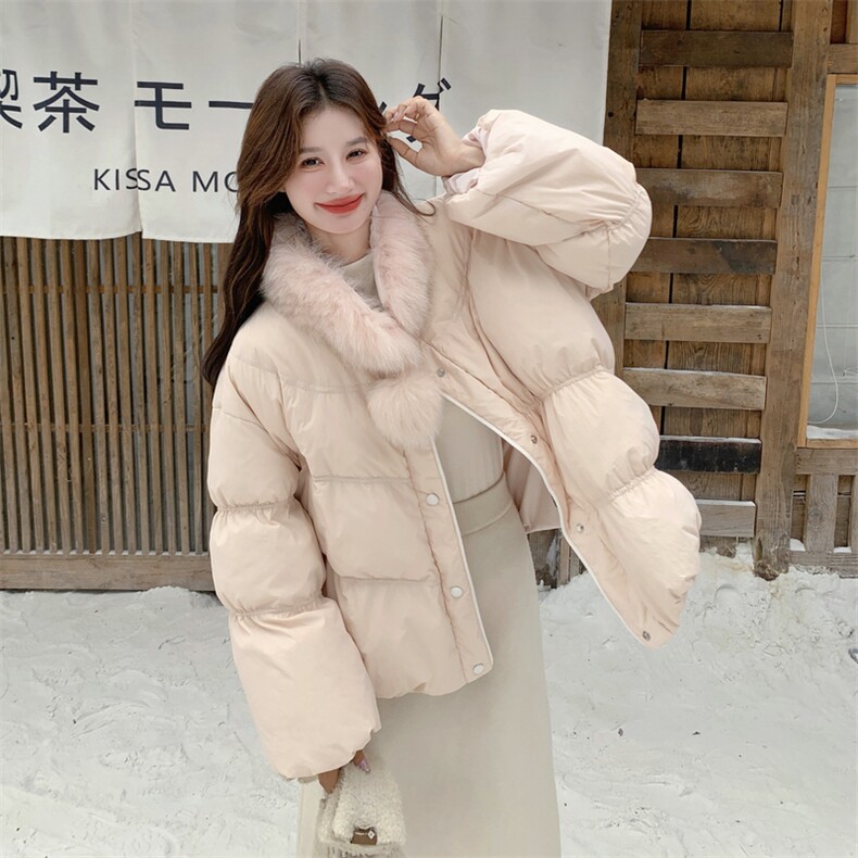 新款现！真狐狸毛保暖粉色羽绒服外套2C133-6003-P280-K408图片