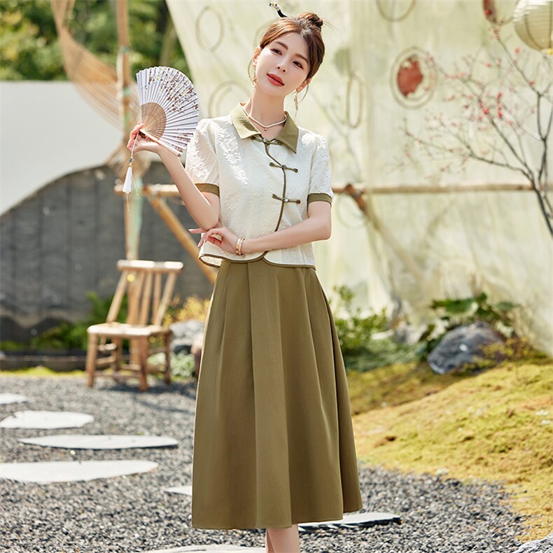 新中式国风套装女2025年夏季新款休闲时尚年轻款日常半身裙两件套,女装套装/套裙,慕依路