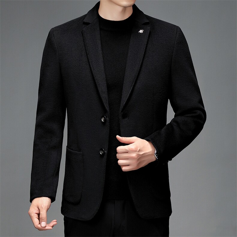 羊毛呢子大衣纯色西服领冬新款中年男士商务休闲外套SJ9106-P145，男装毛呢大衣，电商B212（原钱塘6029）