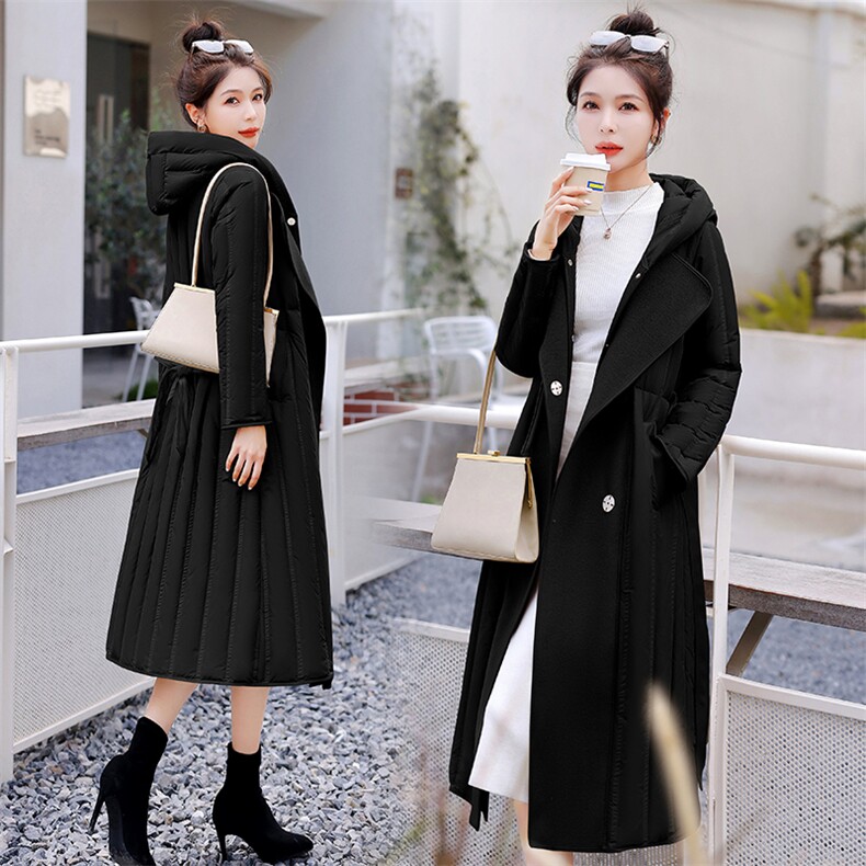 现货！2024新款冬装拼接假两件加厚中长款连帽90%白鸭绒羽绒服,女装羽绒服,雅静靓衣