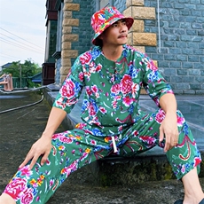 TZ340男士夏秋风大花套装大码宽松凉爽透气个性外套可作睡衣，男装休闲套装，星座115A-2