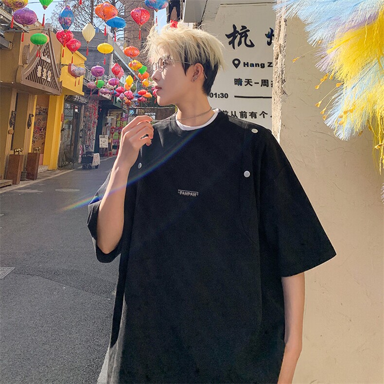 2026夏美式重磅麂皮绒情侣大码日系短袖T恤半袖 T6602/特P30 黑5图片