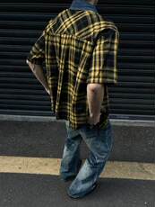 CS29-P45现货男女格子短袖衬衫外套休闲黄色格子衬衣，男装T恤，电商B327