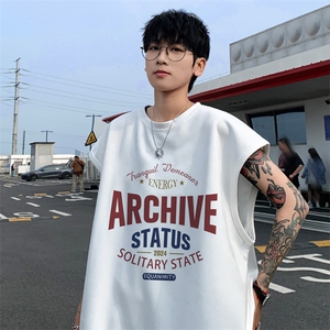 ！2025夏季新款男士麂皮绒无袖T恤百搭情侣背心TLBX25P18图片