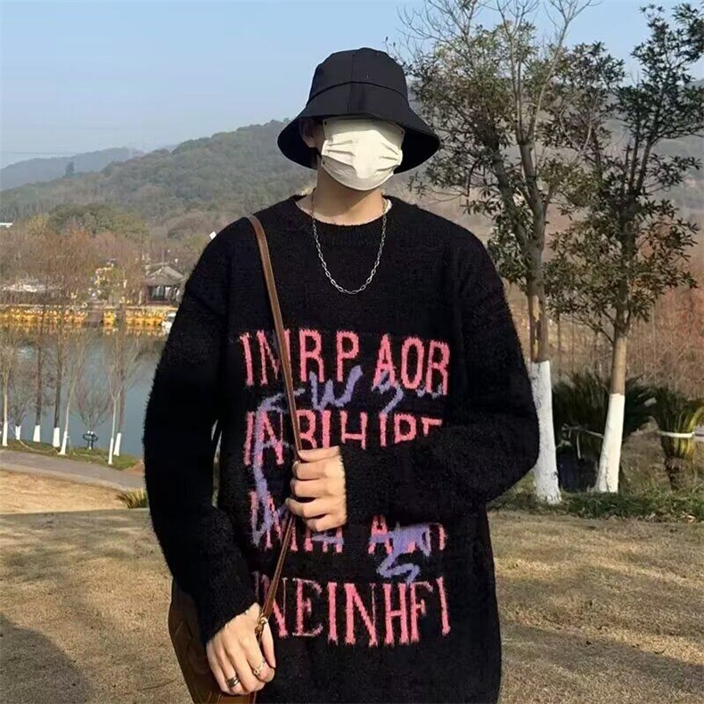 海马毛美式潮字母提花圆领情侣毛衣秋冬男针织衫M5678/P68,男装针织衫/毛衣,星座506