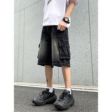 B221美式ins高街小众夏季重工艺工装牛仔短裤LK24177-P60控78，男装牛仔裤，电商B221