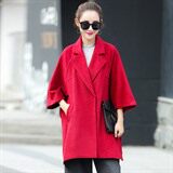 口袋斗篷型短款九分袖2020年冬季西装领纯色毛呢外套，女装毛呢外套，深水步