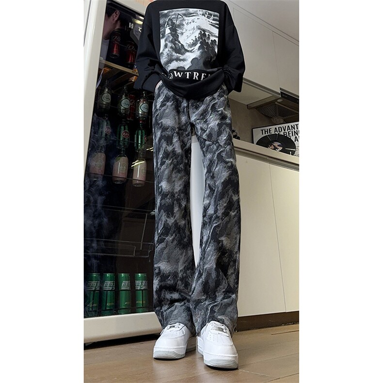 现货美式复古迷彩工装裤宽松直筒提花牛仔裤男K5822-P50控78,男装牛仔裤,星座205