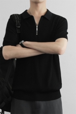 夏季高端polo衫半拉链翻领冰丝针织短袖潮流修身半袖t恤男，男装T恤，星座914