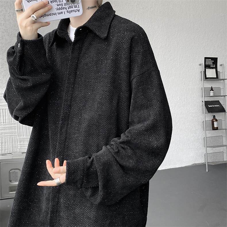 8XL-M人字纹小香风衬衫男生春秋衬衣宽松慵懒垂感外套CS29008P45,男装衬衫,电商B312