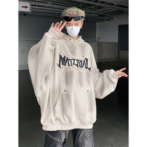 美式复古做脏情侣卫衣男小众贴布涂鸦印花潮牌设计感宽松上衣图片