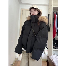 现货三防重磅硬挺boxy短款羽绒棉衣座山雕大毛毛领PU皮棉服外套冬，男装棉衣，电商A486-1