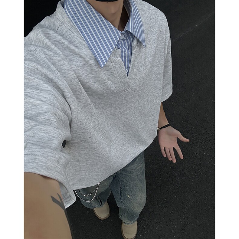 【现货】T1009-P30特控58大码衬衫V领短袖，男装T恤，电商D232