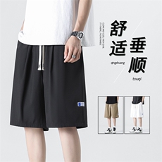 夏季薄款休闲宽松时尚绣标腰绳潮流百搭速干冰丝短裤DK512特批17，男装休闲裤，星座718-1