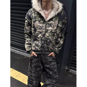 拉链连帽衫秋树叶原宿迷彩图案棉衣夹克街头男女时尚 MJ9023图片