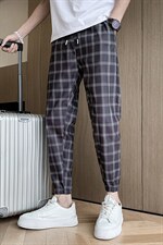 社会小伙裤子网红束脚裤美发师休闲格子裤夏季九分裤A15-P48控68，男装休闲裤，星座712-1