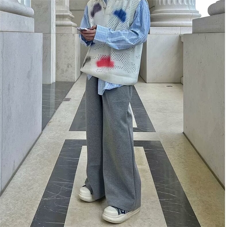 Q128-P42拾壹重磅灰色休闲卫裤男秋季日系复古直筒宽松阔腿裤,男装休闲裤,电商B323A