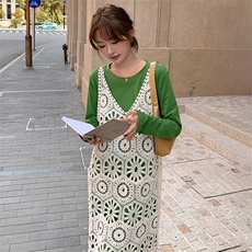 超好看又a又飒套装连衣裙2025新款女夏穿搭温柔镂空吊带裙两件套，女装套装/套裙，浙宝305