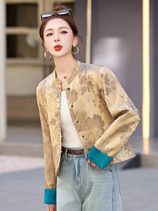 新中式国风提花外套女2025春季新款小个子高级感修身短款唐装上衣图片