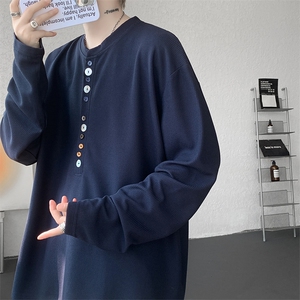 8XL-M 慵懒肌理感华夫格廓形云母贝纽扣长袖T恤打底长袖CX3006P48图片