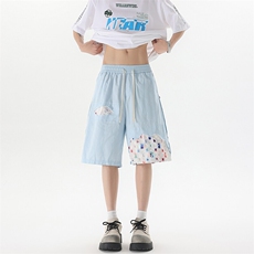 8XL-M特大码夏季新款五分裤vibe破洞拼接高街格子短裤DK1517P57，男装休闲裤，电商D206-1