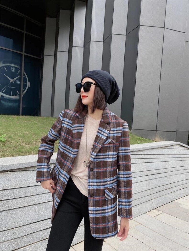 复古格子西装，女装西装，冰雪兒