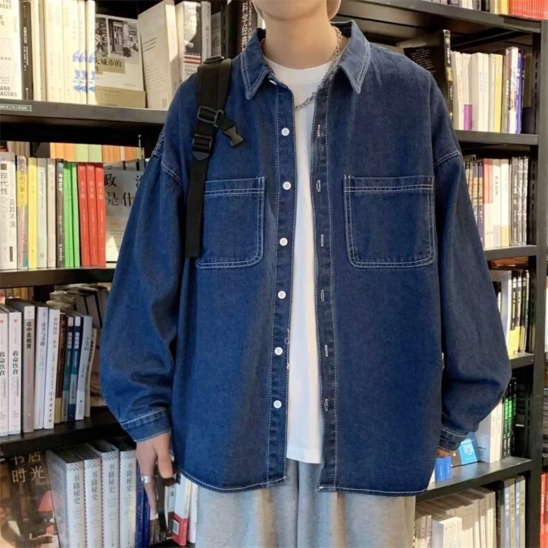 春秋新款日系复古牛仔衬衫长袖男X335-P48,男装衬衫,星座1109-3